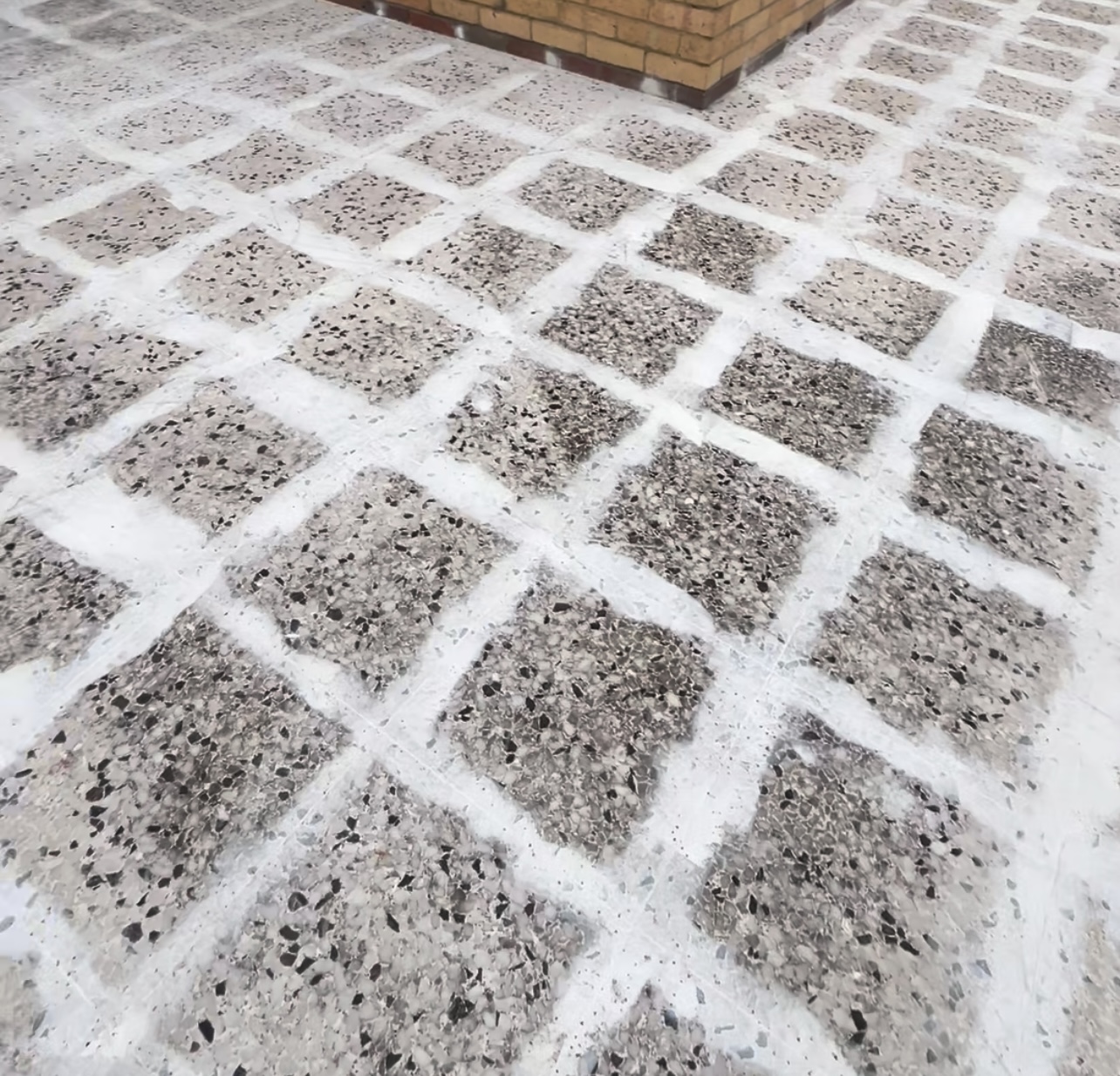 Terrazzo floor before polishing